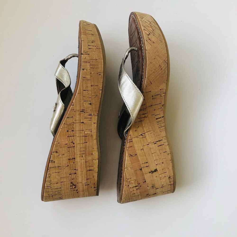 Sam Edelman Platform Sandals Womens 8.5 Silver Cork Leather Wedge Gently Used wg - Picture 4 of 5